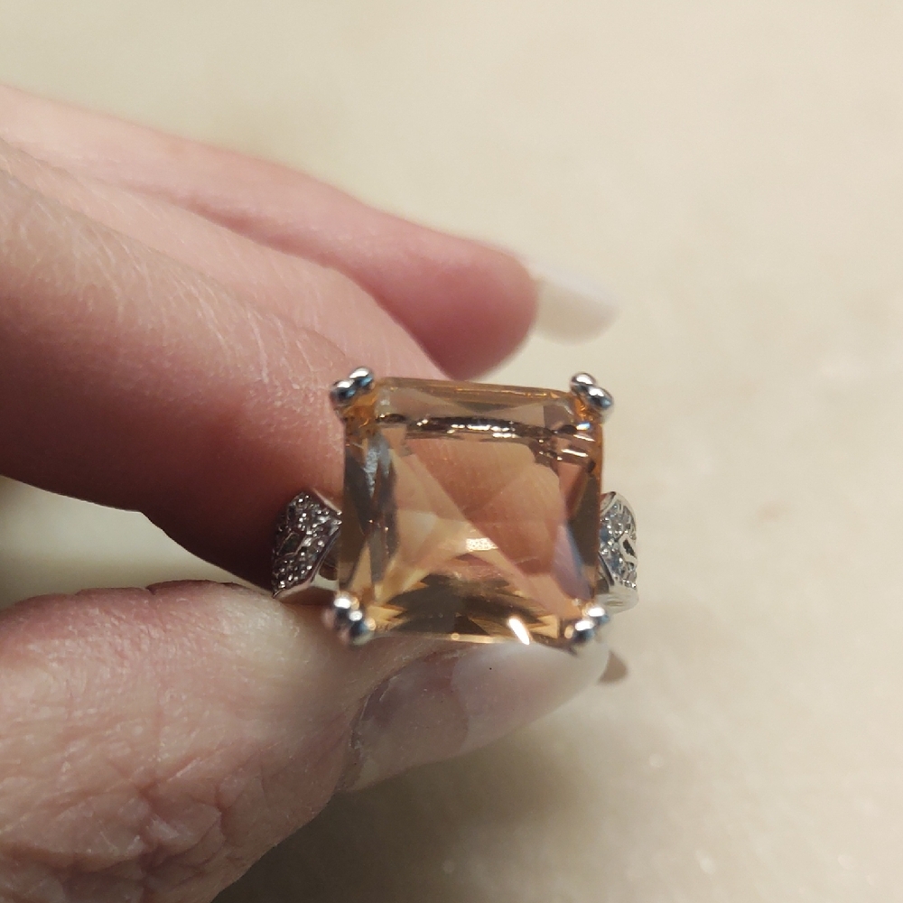 BOGO! NEW! Large Pink Sapphire and Crystal Princess Cut Silver Ring Sz 6 - Picture 4 of 14